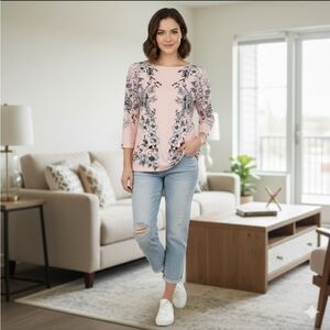 Talbots Pink Floral Blouse size M Feminine Casual